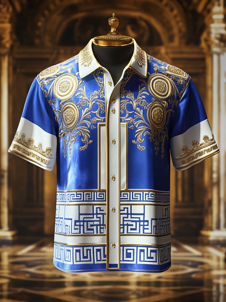 Men's Satin Luxe Print Short Sleeve Button Shirt