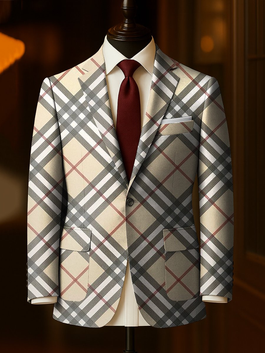 Men's Business Casual Plaid Large Pocket Blazer
