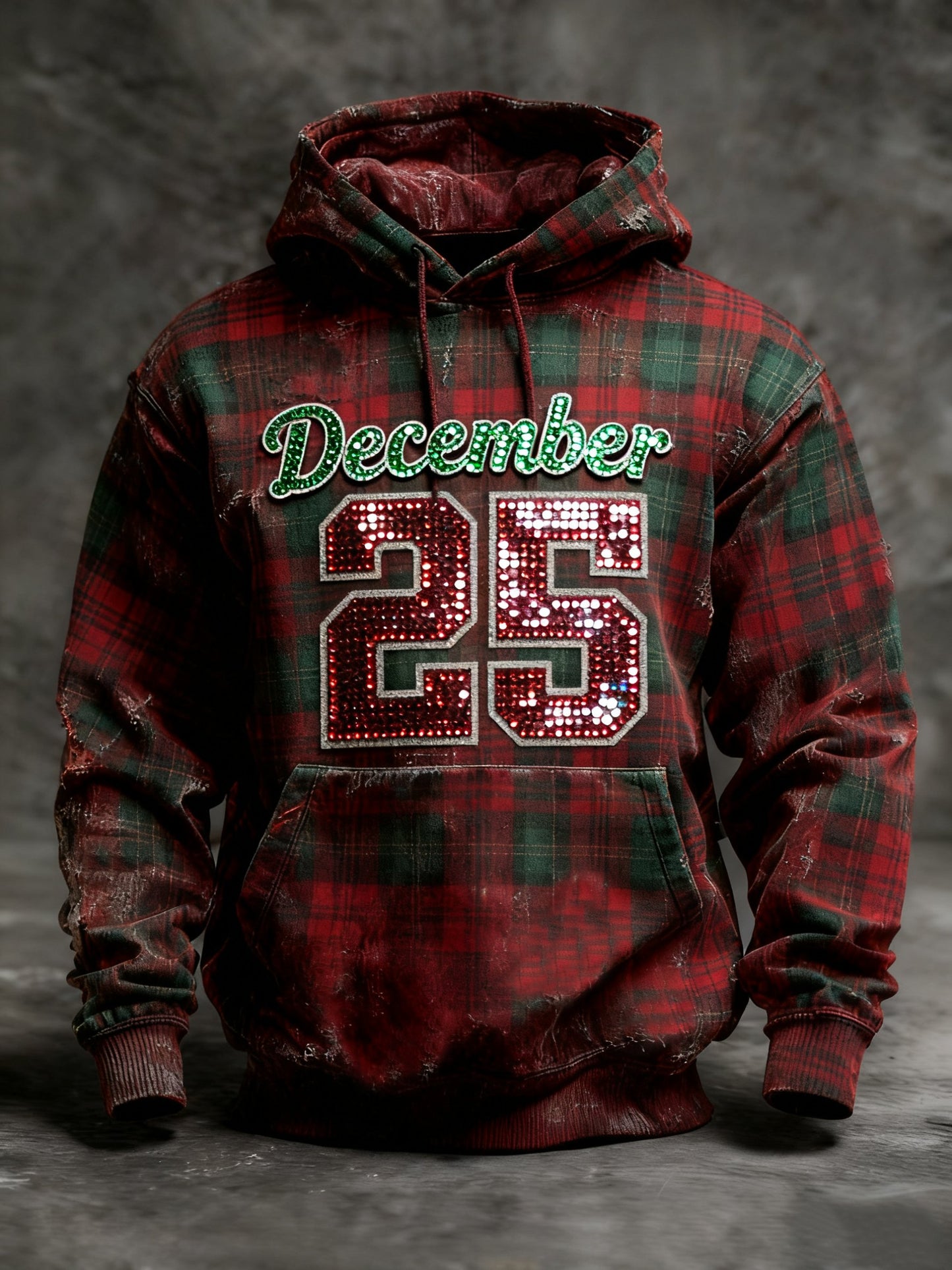 Checkered Santa Claus Christmas Tree Snowflakes Mistletoe Hoodie