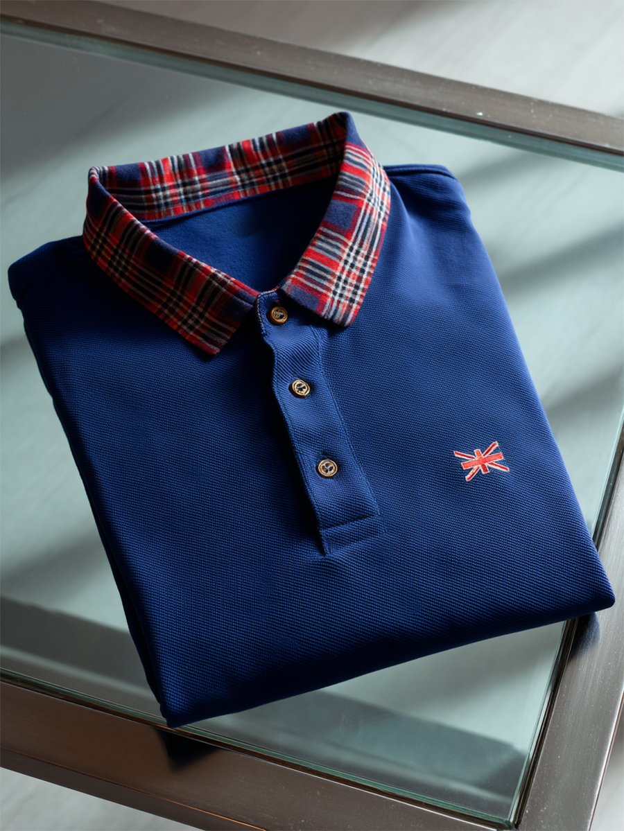 Men's Business Casual Union Jack Button Short Sleeve Polo Shirt