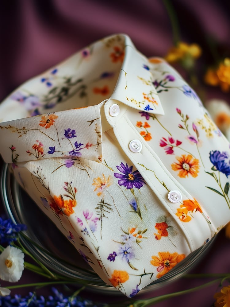 Men's Business Casual Floral Lapel Short Sleeve Shirt