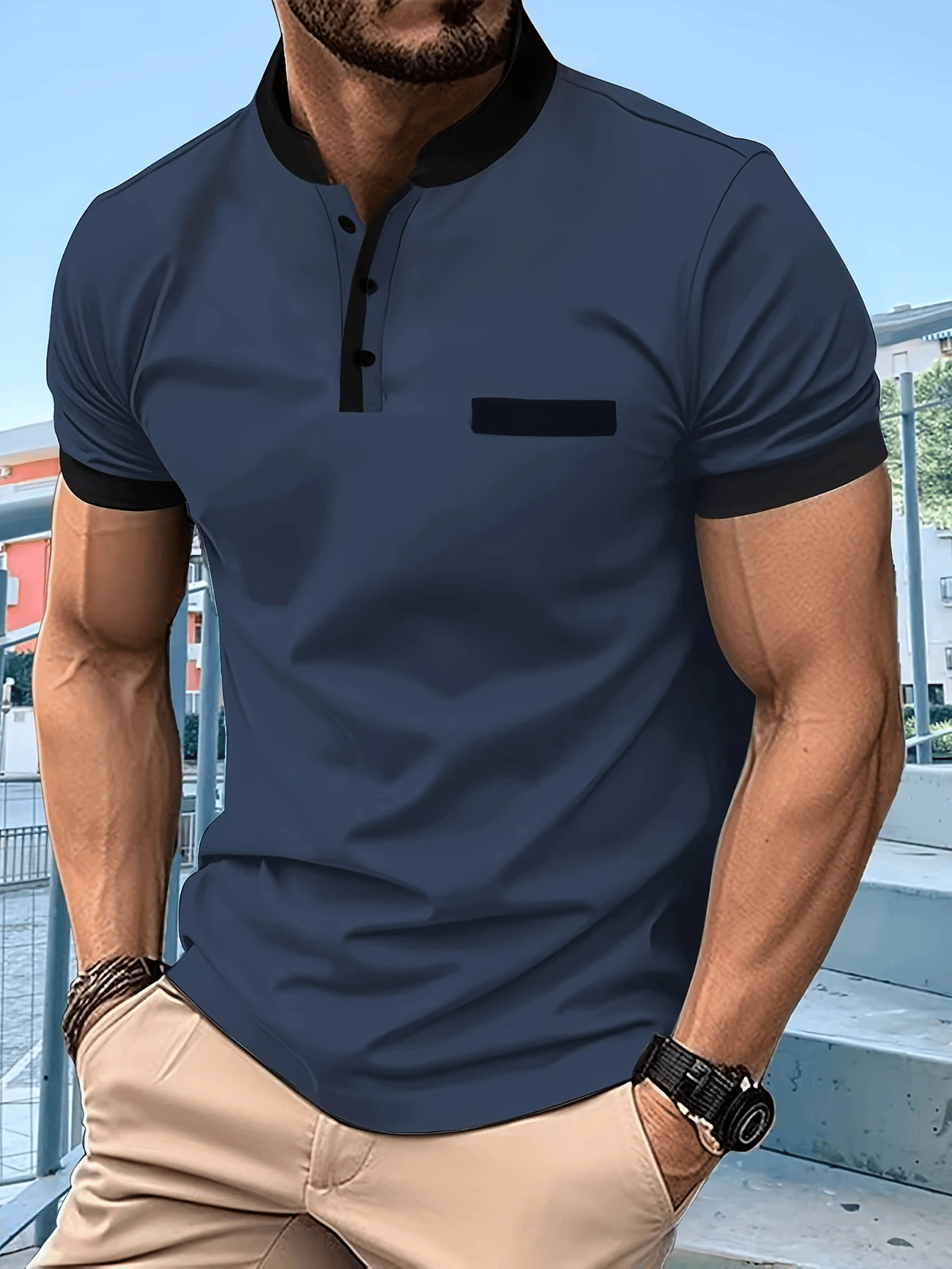 Men's Casual Short Sleeve Henley T-Shirt