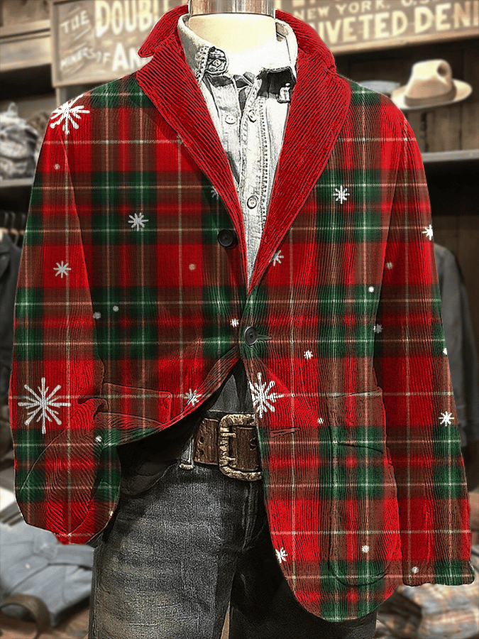 Men's Retro Christmas Art Print Corduroy Casual Jacket
