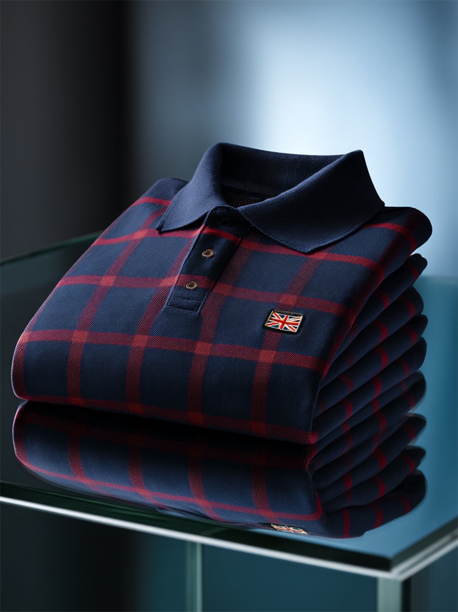Men's Business Casual Union Jack Button Short Sleeve Polo Shirt