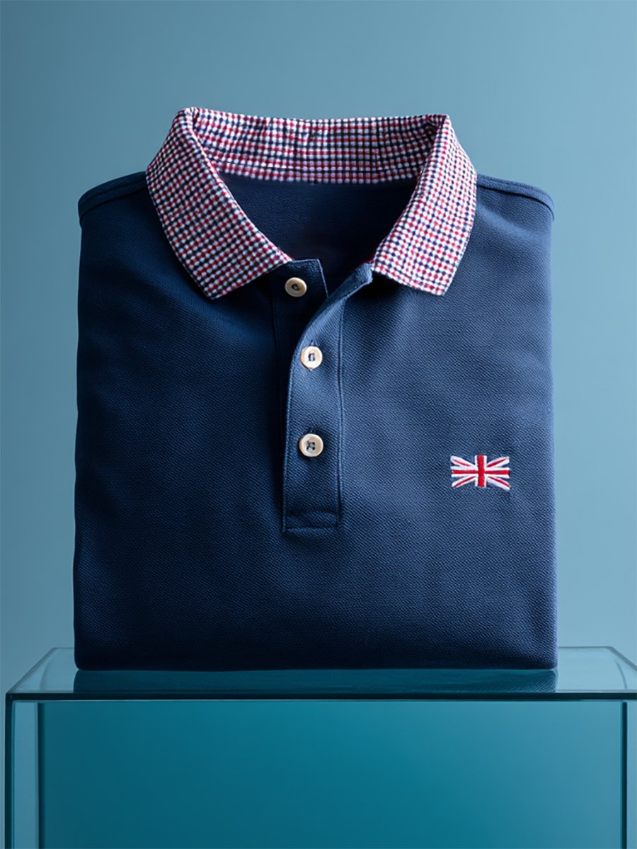 Men's Business Casual Union Jack Button Short Sleeve Polo Shirt