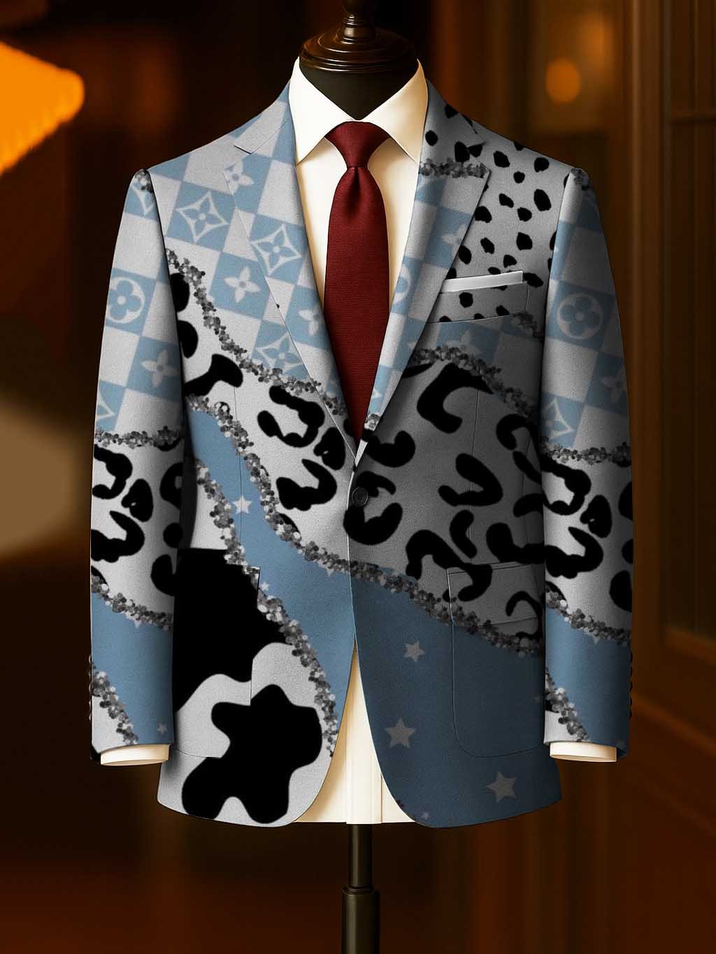 Men's Business Casual Large Pocket Print Blazers