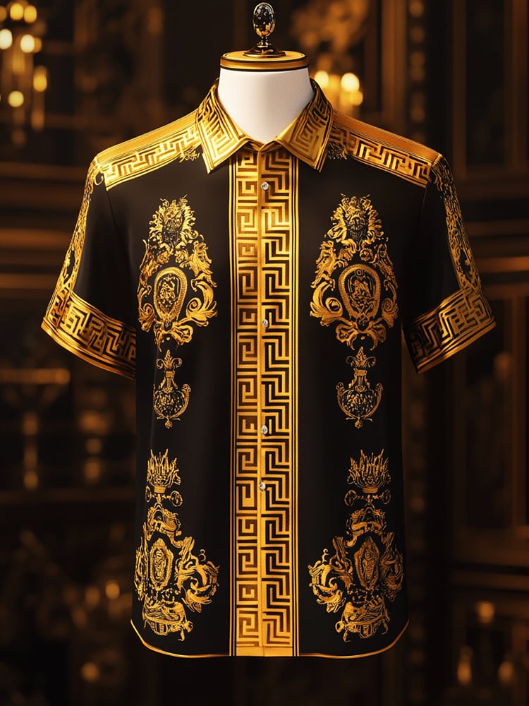 Men's Satin Luxe Print Short Sleeve Button Shirt