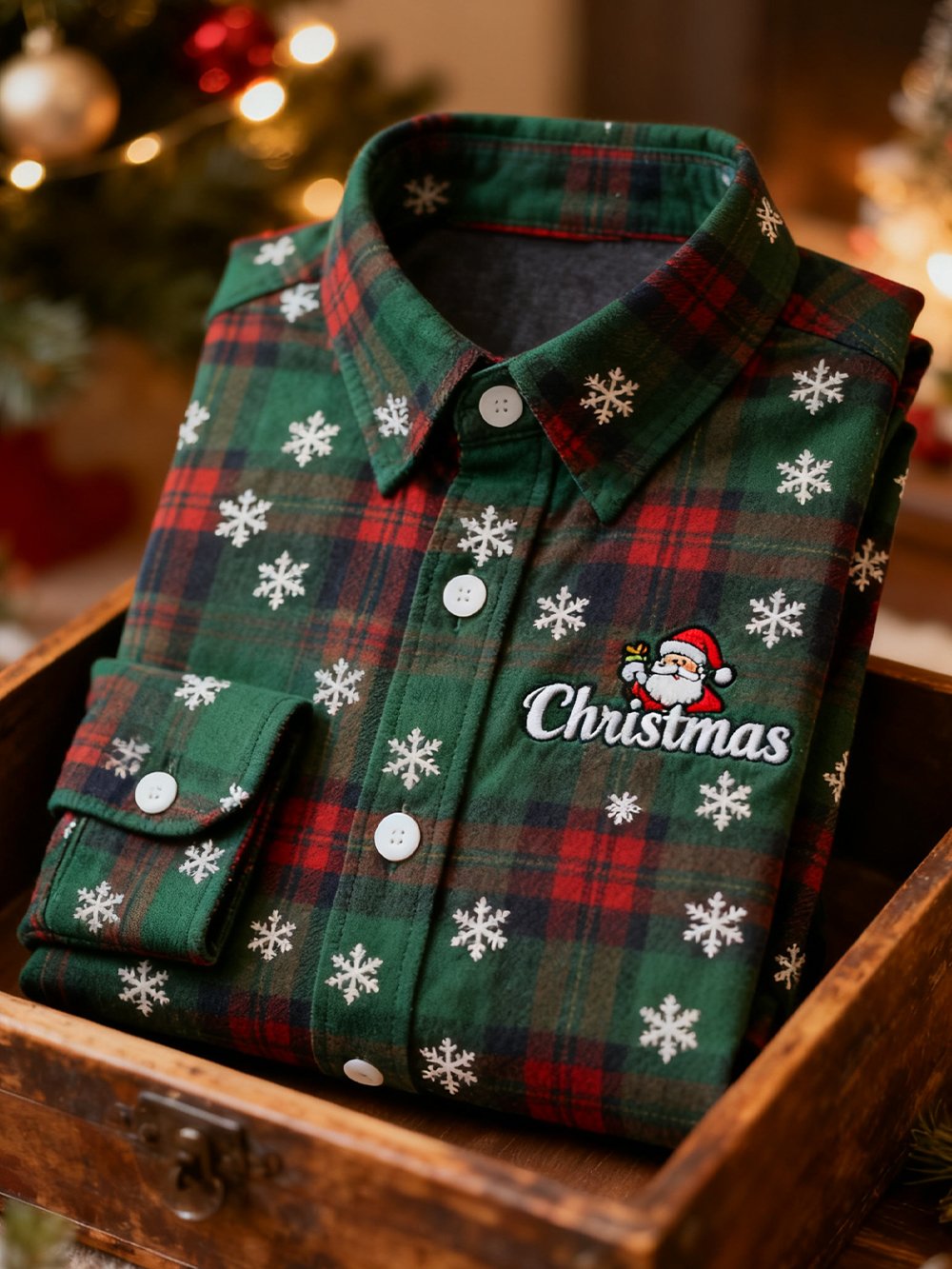 Men's Retro Christmas Plaid Pattern Long-Sleeved Shirt