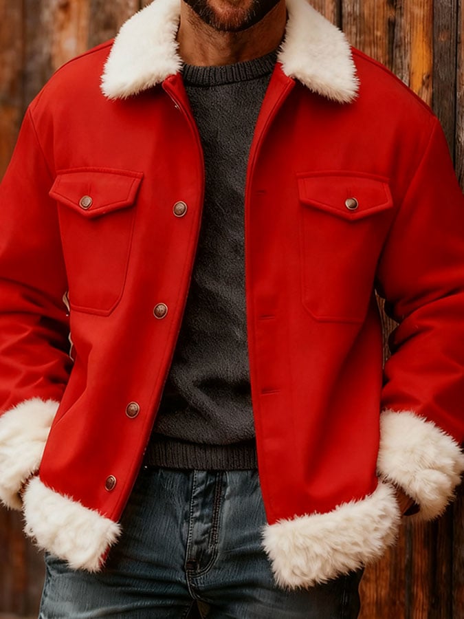 Men'S Casual Patchwork Fur Collar Jacket