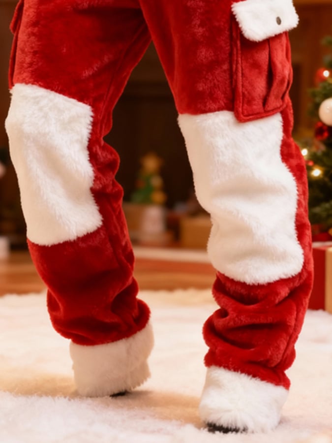 Men's Christmas Warm Color-Blocked Fleece Pants