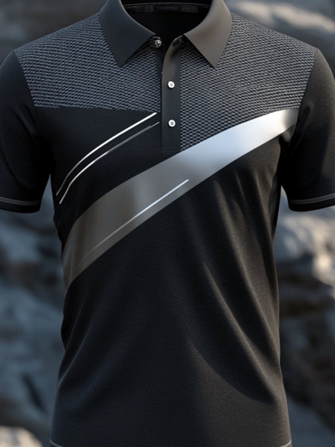 Men's Casual Classic Contrast Color Polo Shirt Short Sleeve