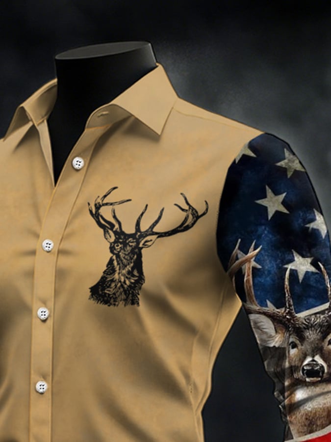 Men's Casual Simple Camouflage Elk Western Style Shirt