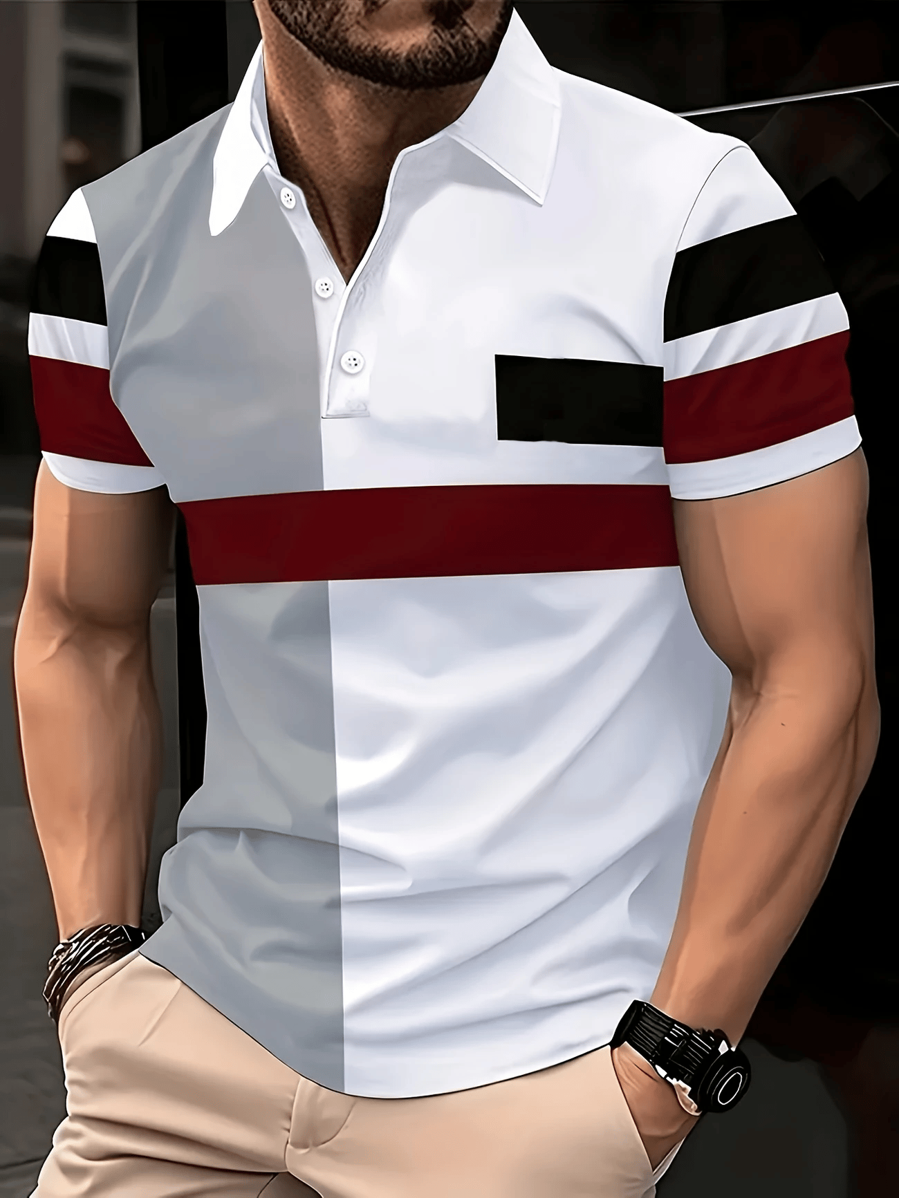Men's Classic Business Logo Button Short Sleeve Polo Shirt