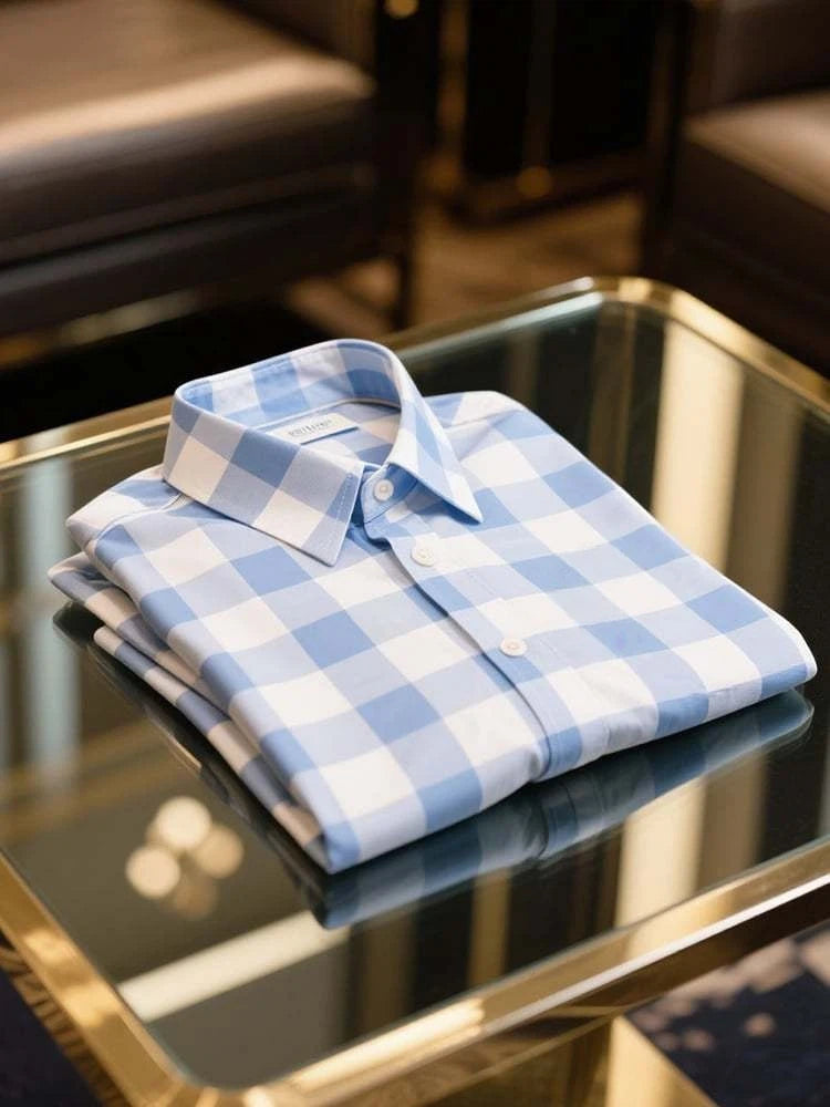 Men's Business Casual Plaid Lapel Short Sleeve Shirt