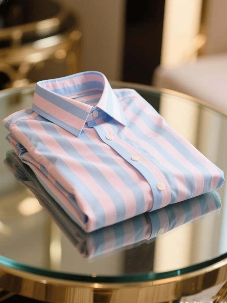 Men's Business Casual Striped Lapel Short Sleeve Shirt