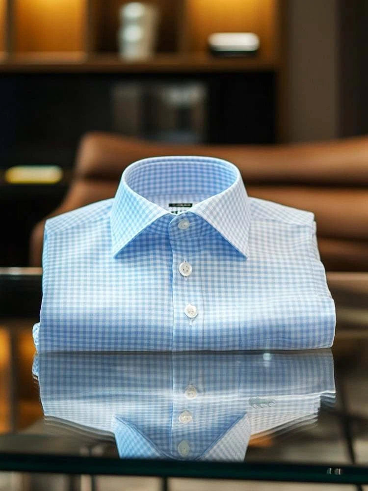 Men's Business Casual Plaid Lapel Short Sleeve Shirt