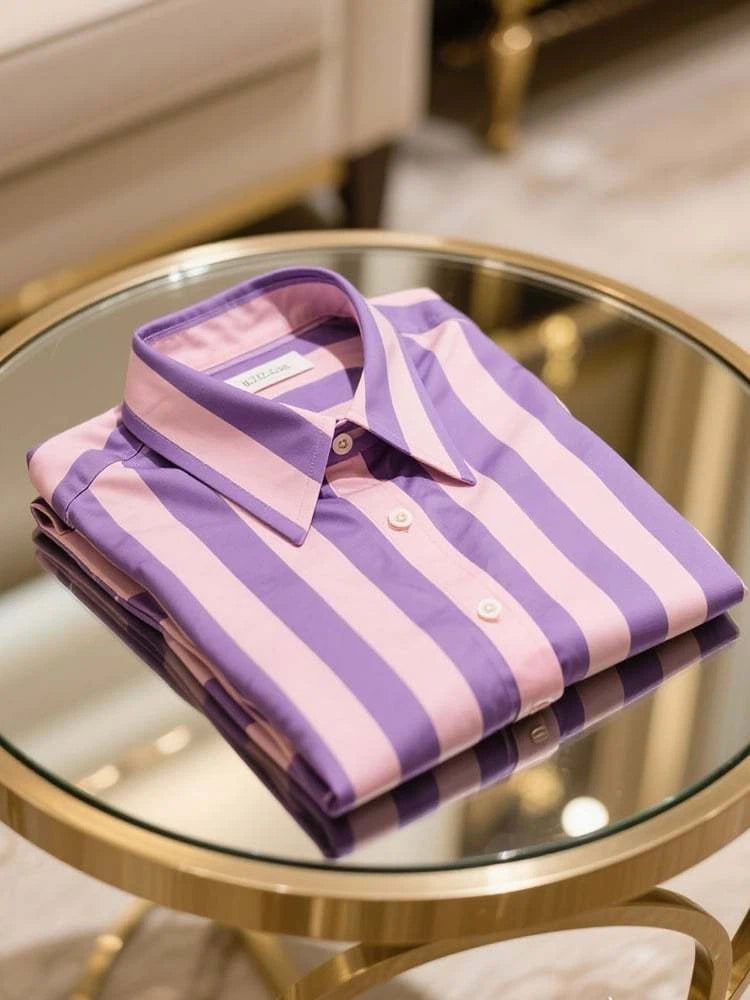 Men's Business Casual Striped Lapel Short Sleeve Shirt