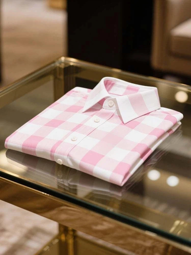 Men's Business Casual Plaid Lapel Short Sleeve Shirt