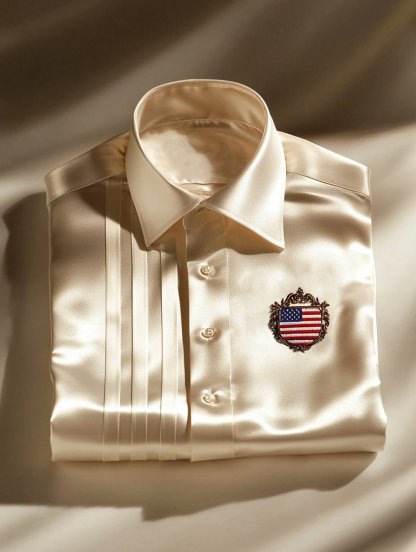 Men's Satin Independence Day Business Stripe Casual Short Sleeve Butto