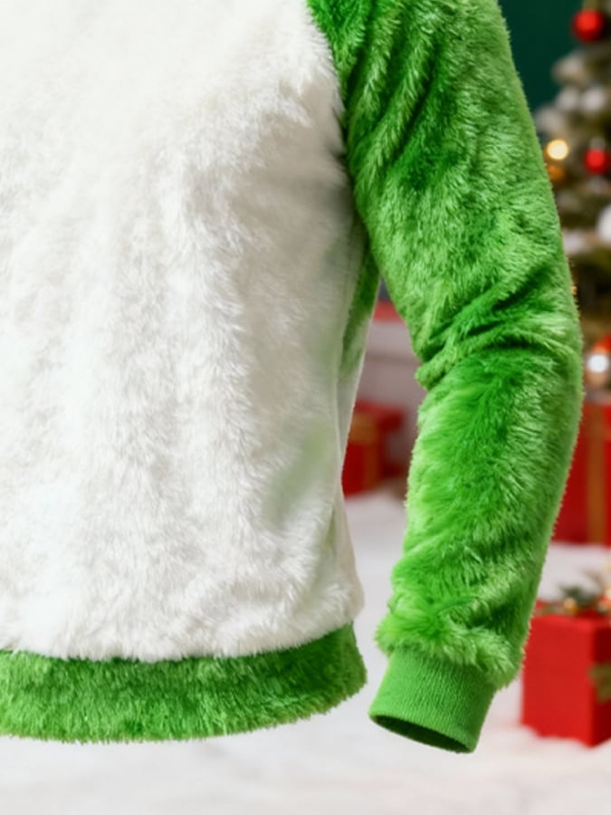 Men's Christmas Plush Hooded Jacket with Face Cover Design