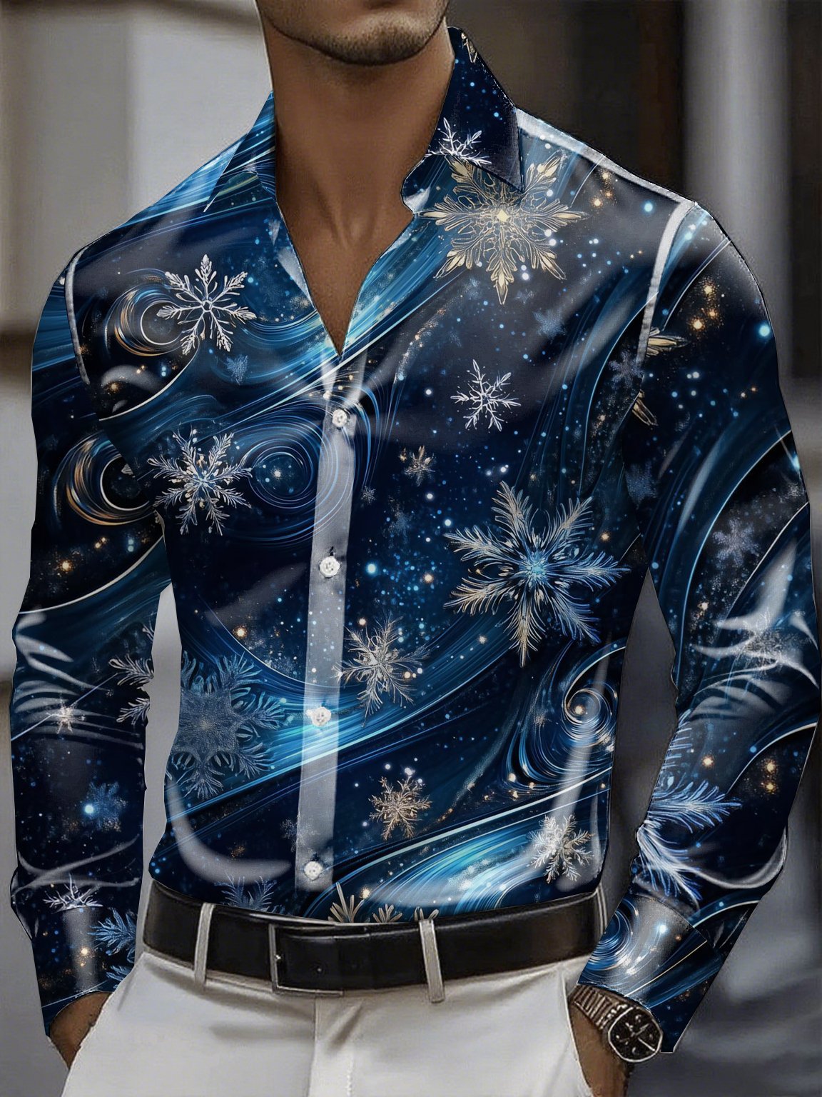 Men's Satin Luxe Long Sleeve Button Down Shirt