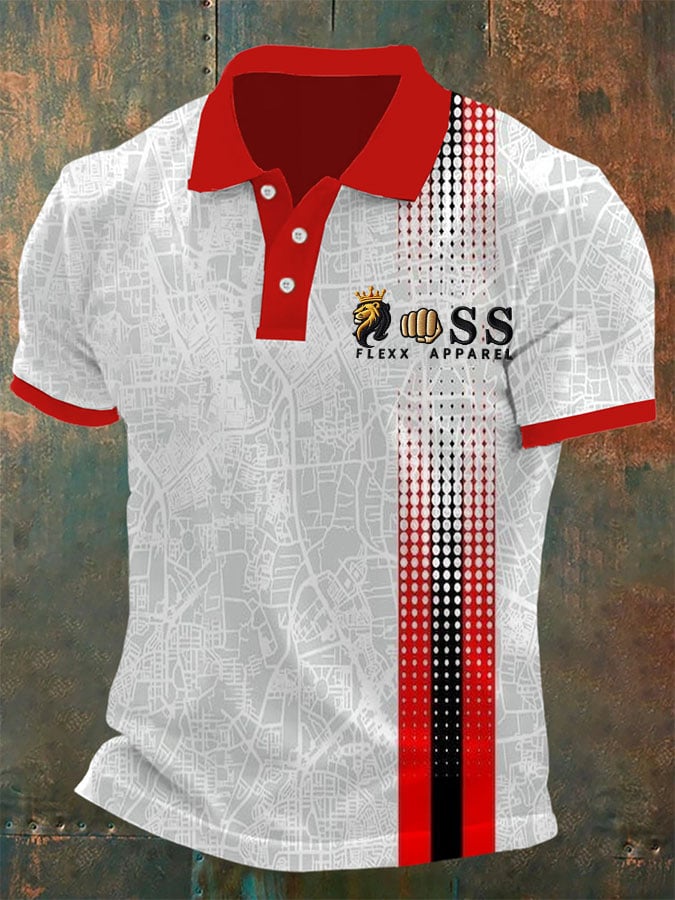 Men's Retro Letter Design Printed Casual Polo Shirt