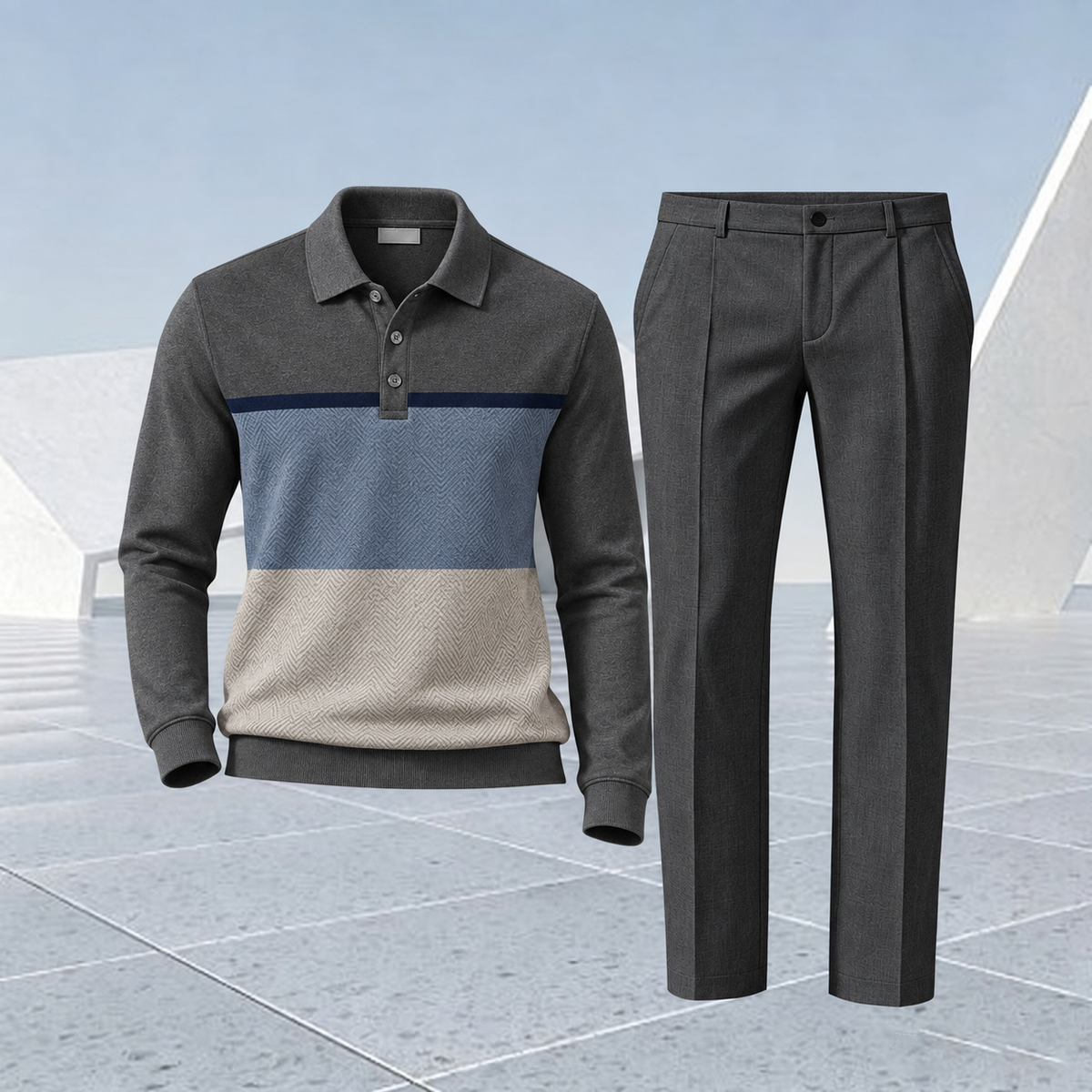 Men's Color-Blocked Polo Shirt and Pants Set