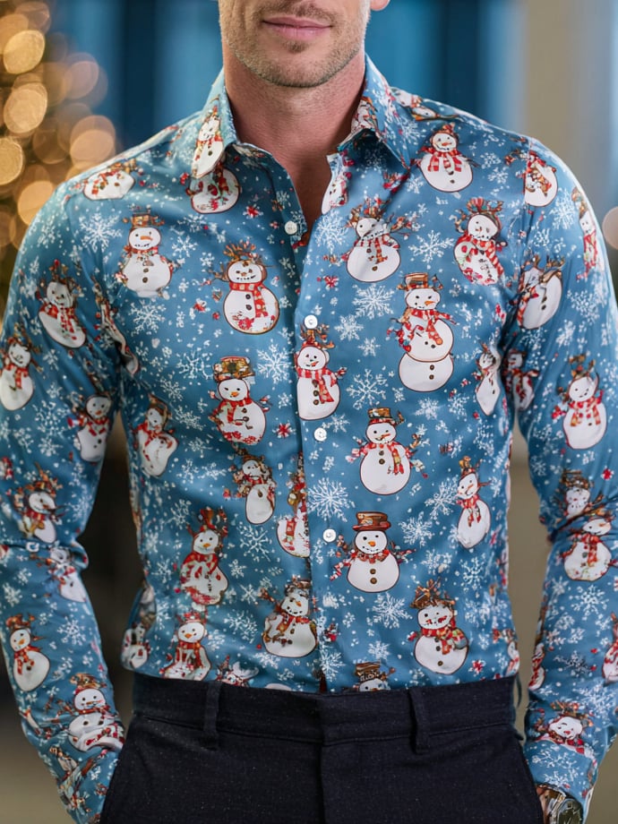 Men's Business Christmas Print Long Sleeve Shirt