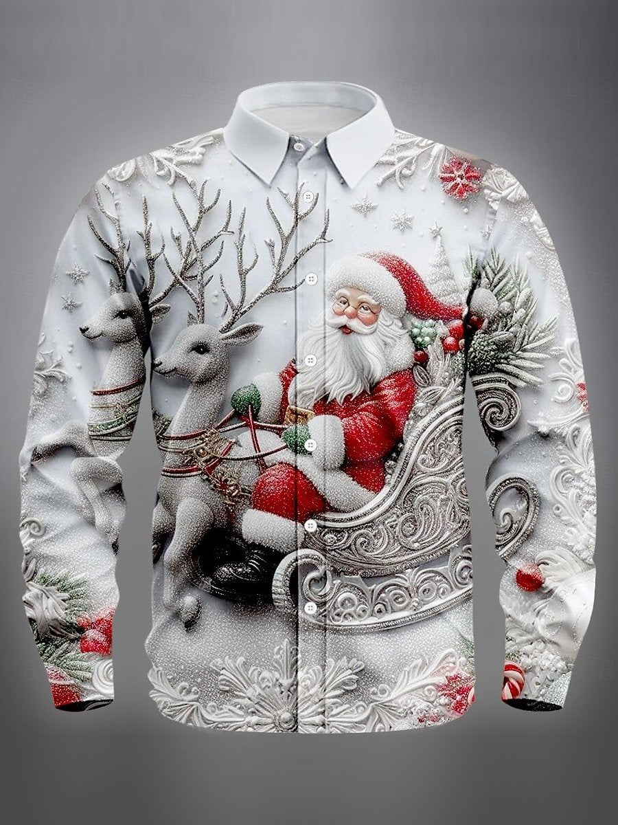 Men's Santa Claus and Reindeer Fun Christmas Long-Sleeved Shirt