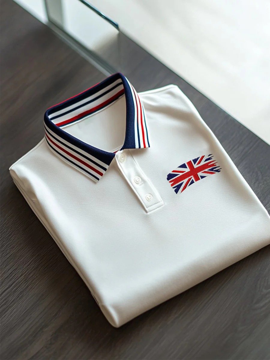 Men's Business Casual Union Jack Button Short Sleeve Polo Shirt