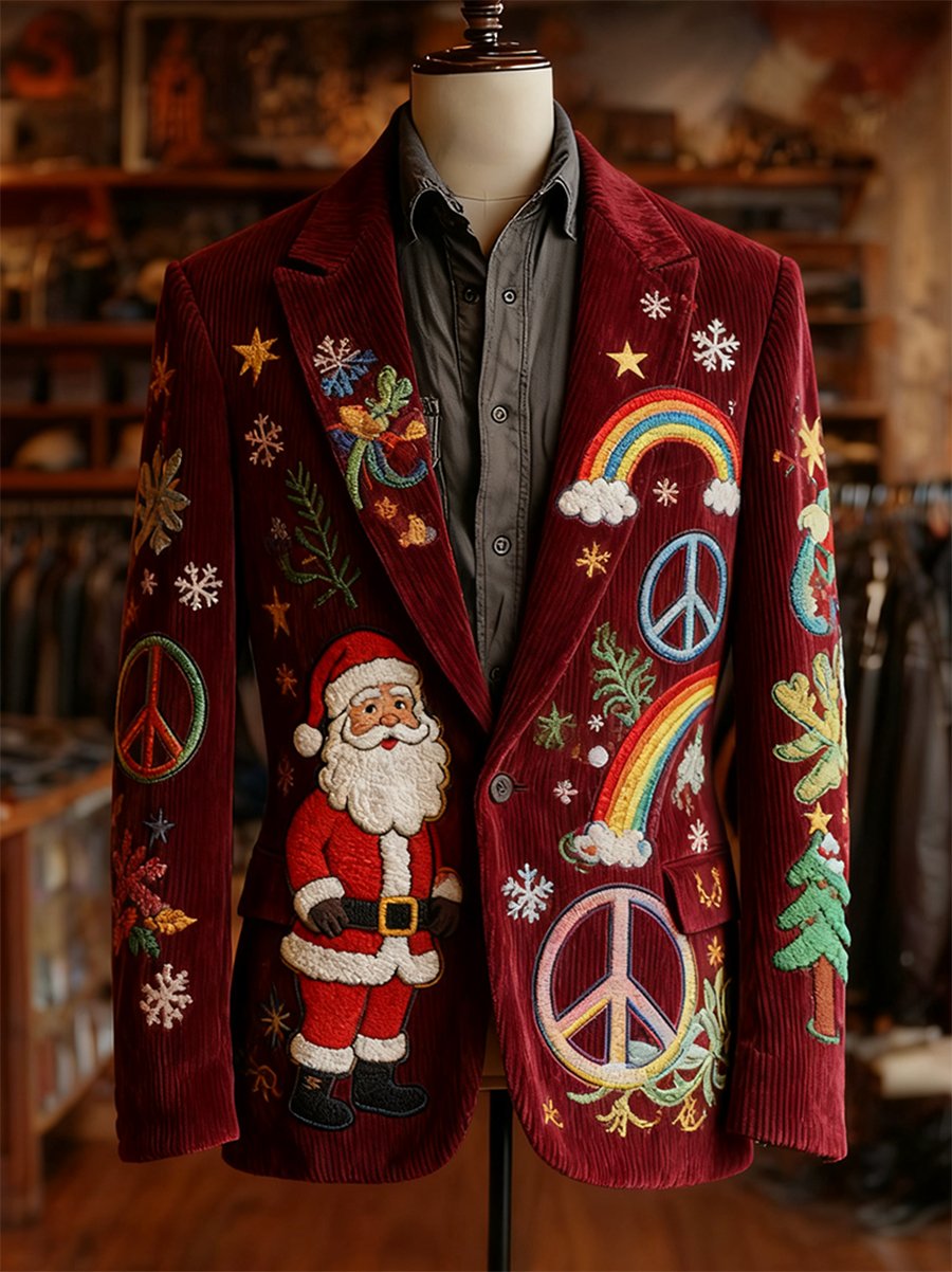 Men's Vintage Casual Hippie Christmas Party Corduroy Blazer