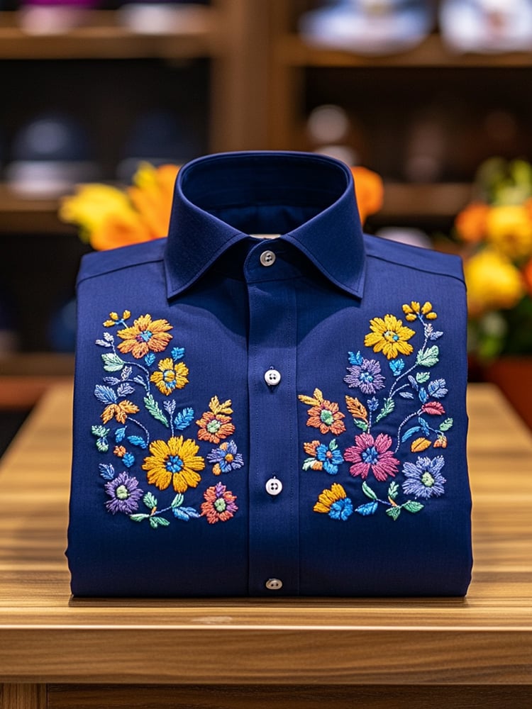 Men's Business Casual Floral Lapel Short Sleeve Shirt
