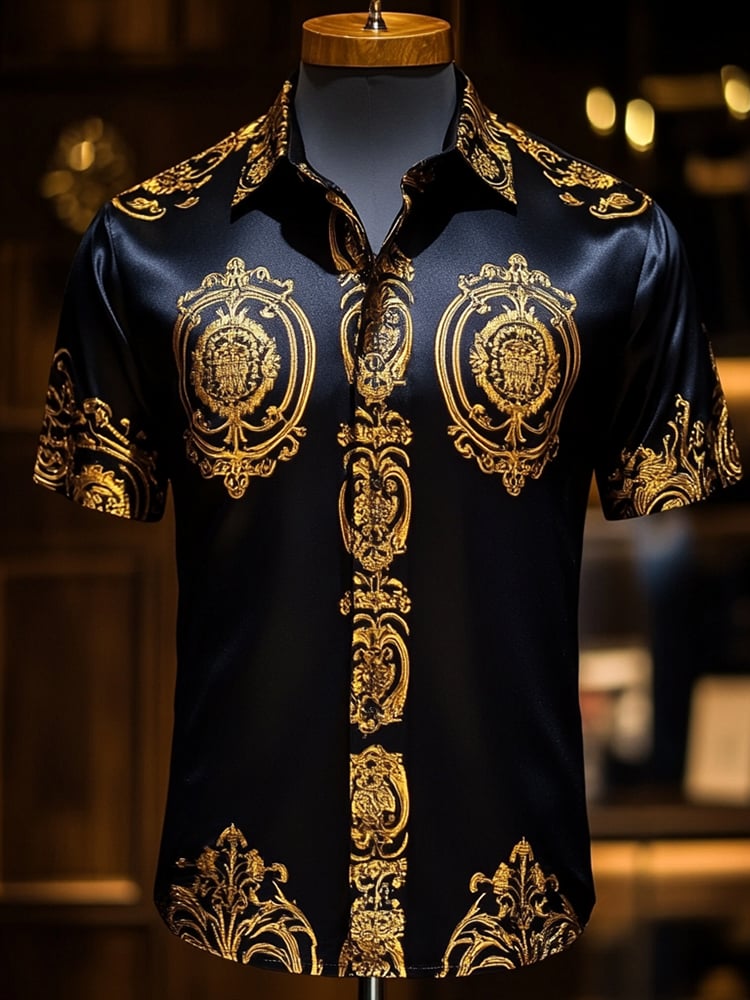 Men's Satin Luxe Print Short Sleeve Button Shirt