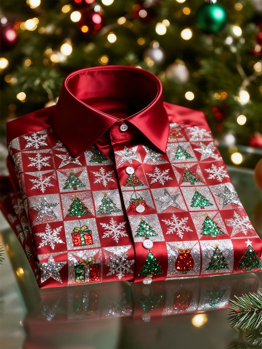 Men's Christmas Long Sleeve Button-Down Shirt