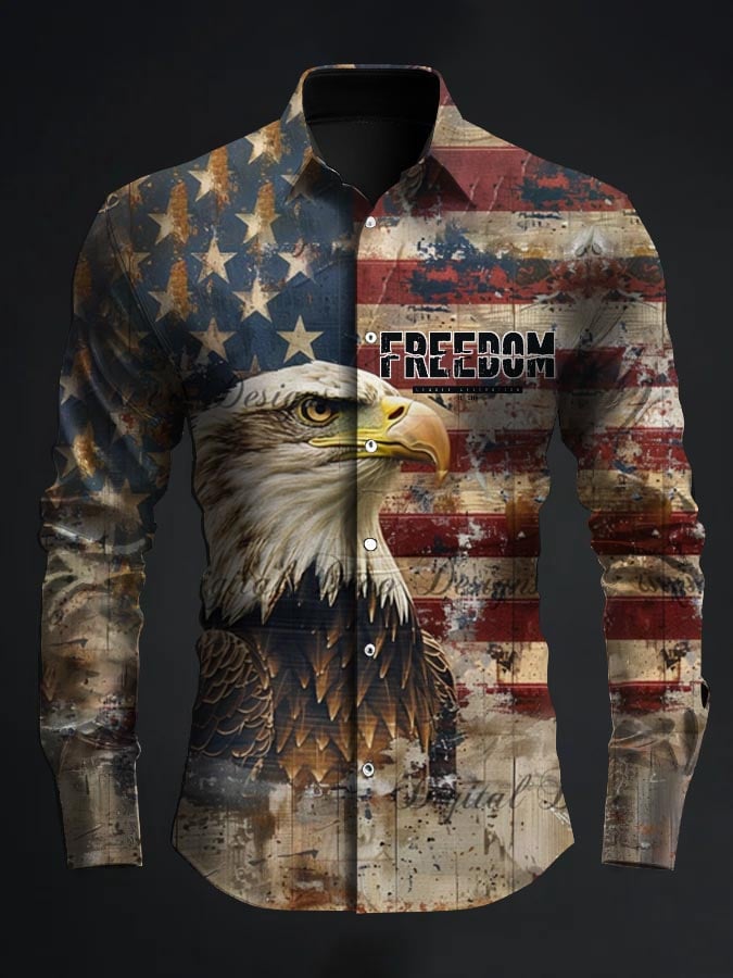 Men's Turning Point American Flag Freedom Print Patriotic Long-Sleeve Shirt