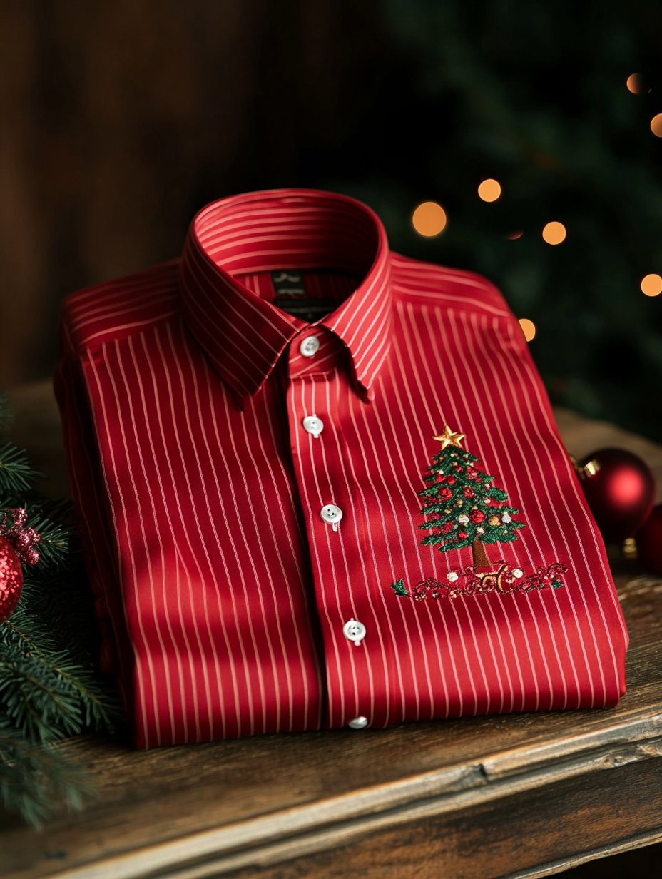 Men's Business Christmas Evergreen Tree Printed Long Sleeve Shirt