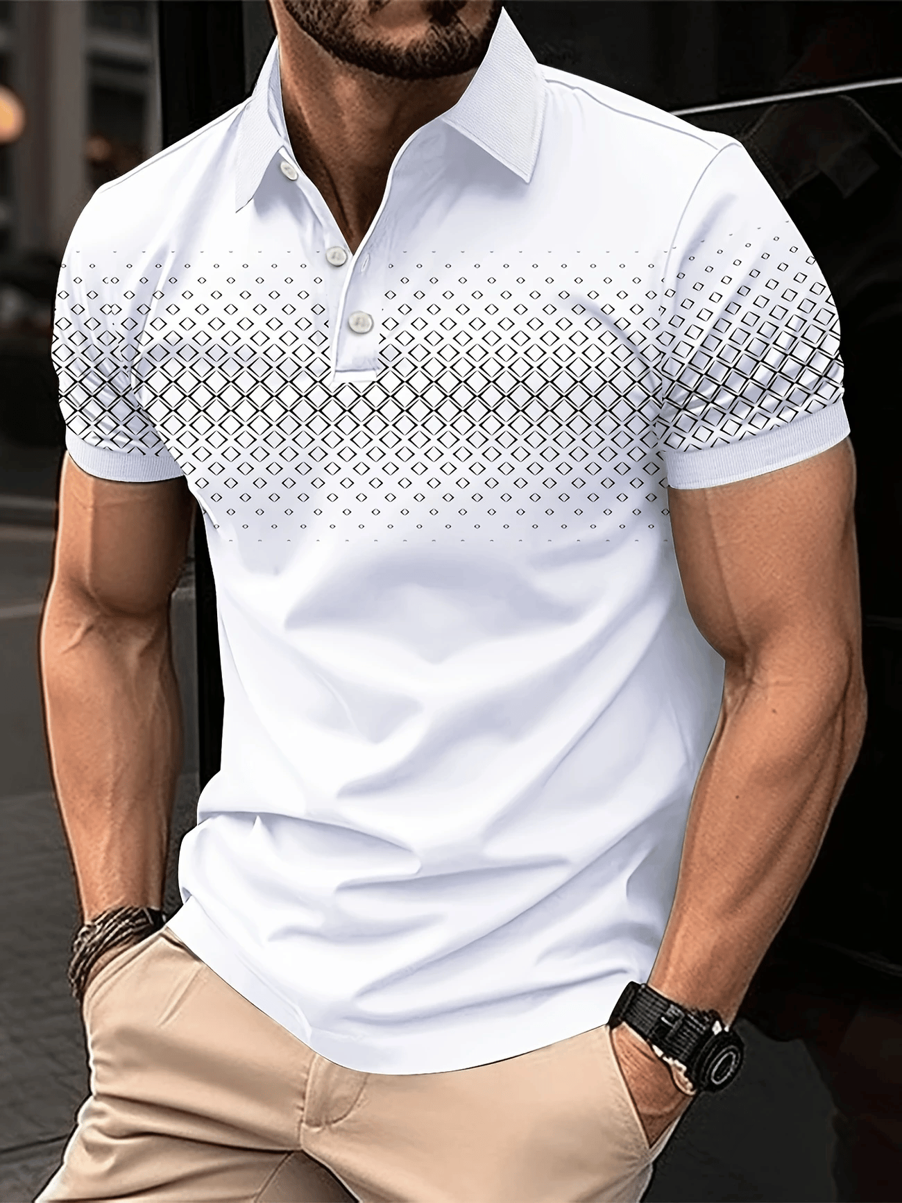 Men's Business Logo Button-Down Short Sleeve Polo Shirt