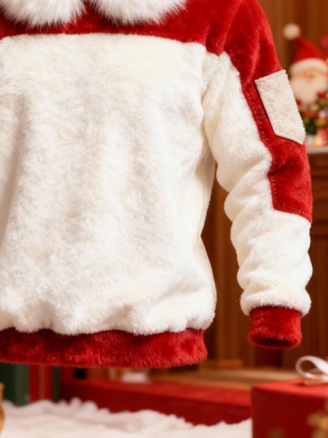 Men'S Plush Warm Color-Blocked Christmas Hooded Sweatshirt