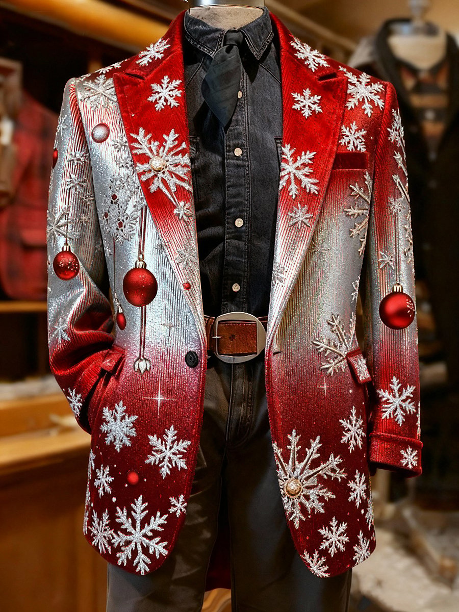 Men's Corduroy Christmas Snowflake Lapel Suit Jacket