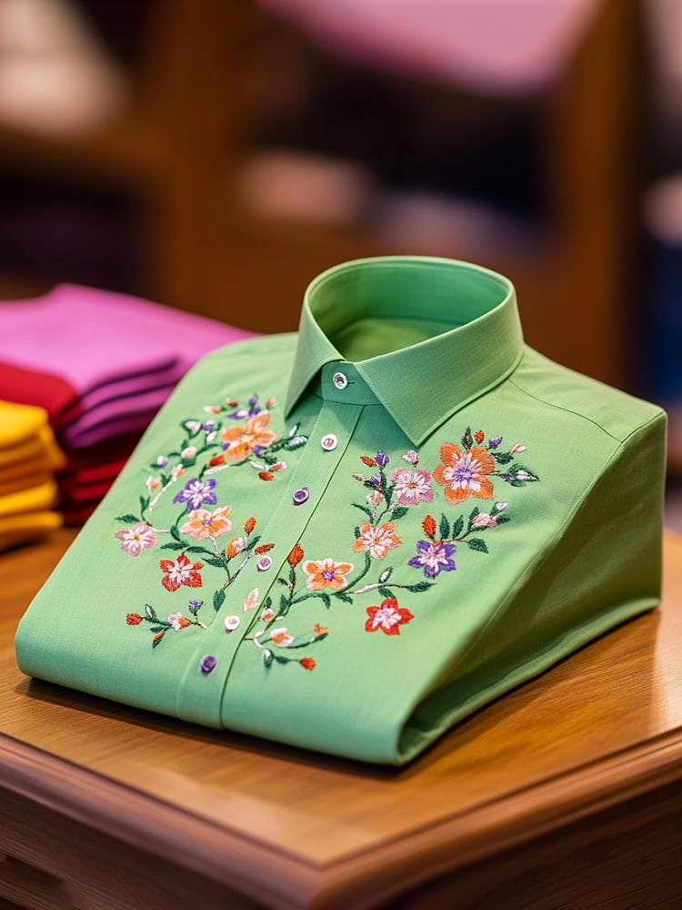 Men's Business Casual Floral Lapel Short Sleeve Shirt