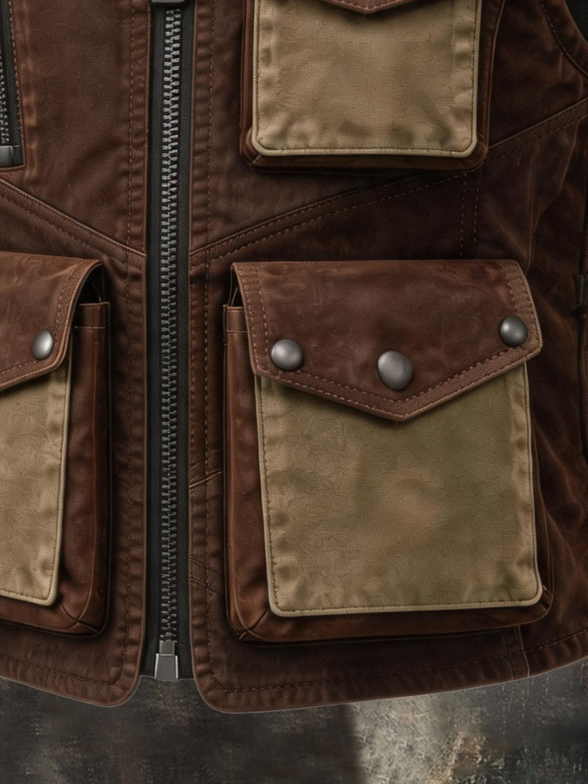 Men's Vintage Multi-Pocket Hooded Zip-Up Vest