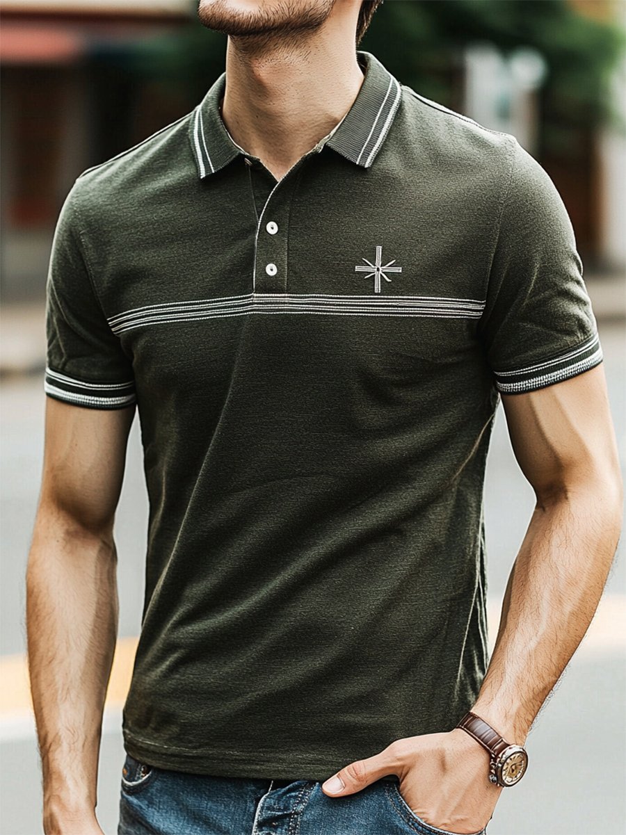 Men's Business Casual Faith Button Short Sleeve Polo Shirt