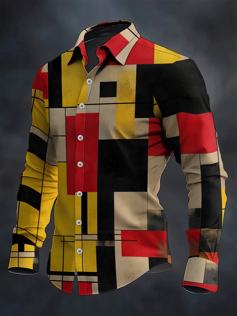 Men's Retro Casual Geometric Art Long Sleeve Shirt