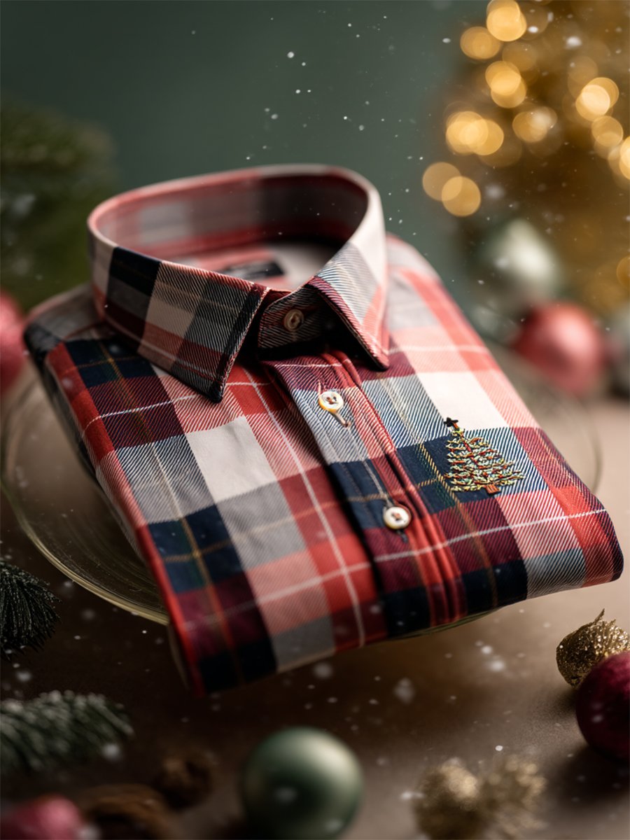 Men's Christmas Plaid Art Long Sleeve Shirt