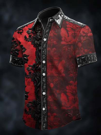 Men's Casual Art Dark Brogue Print Shirt