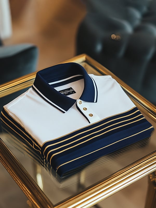 Men's Retro Business Stripe Print Long Sleeve Polo Shirt
