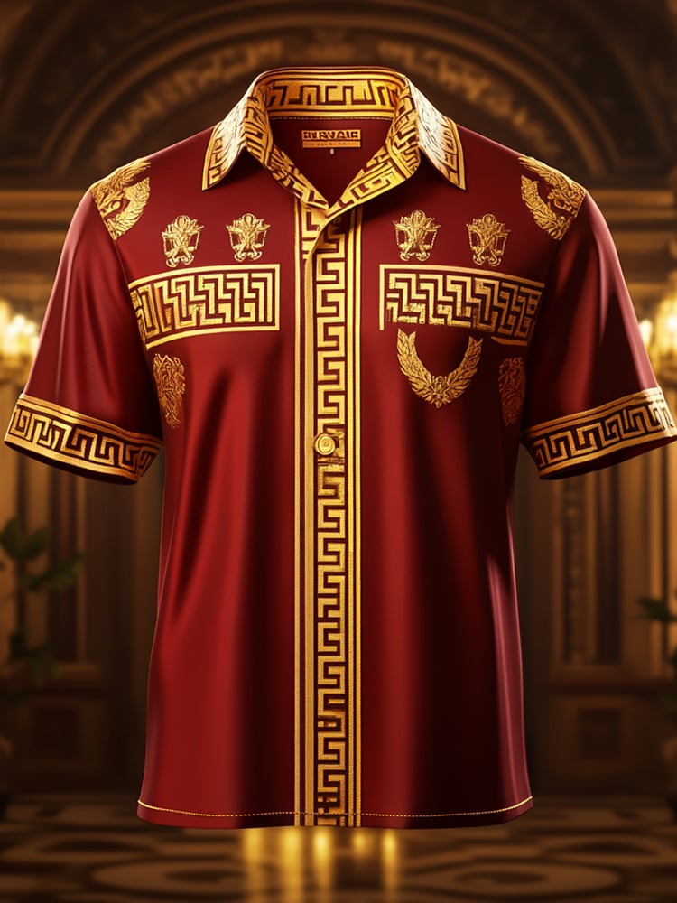 Men's Satin Luxe Print Short Sleeve Button Shirt