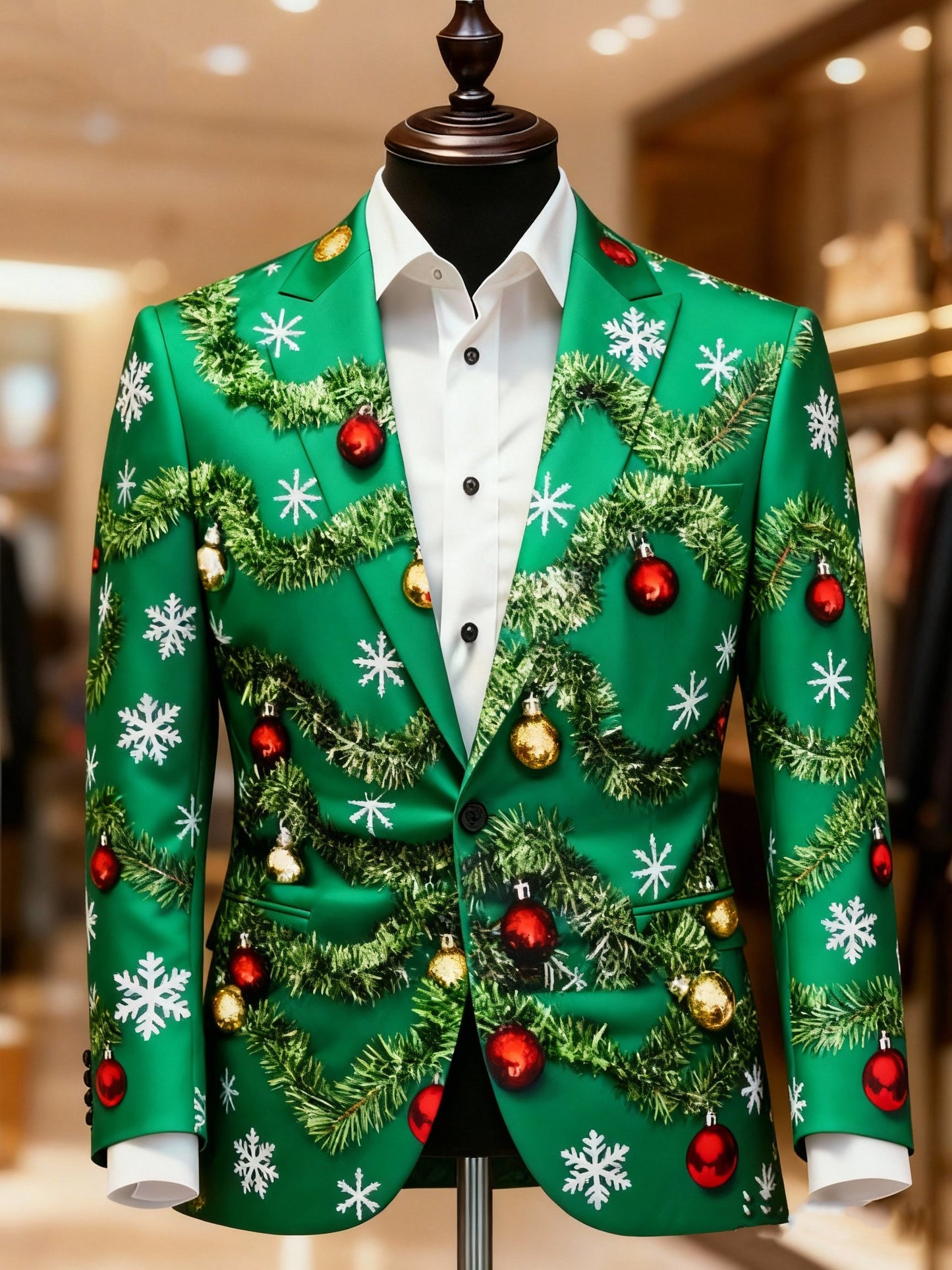 Men's Business Casual Large Pocket Notch Lapel Print Christmas Lanterns Blazers