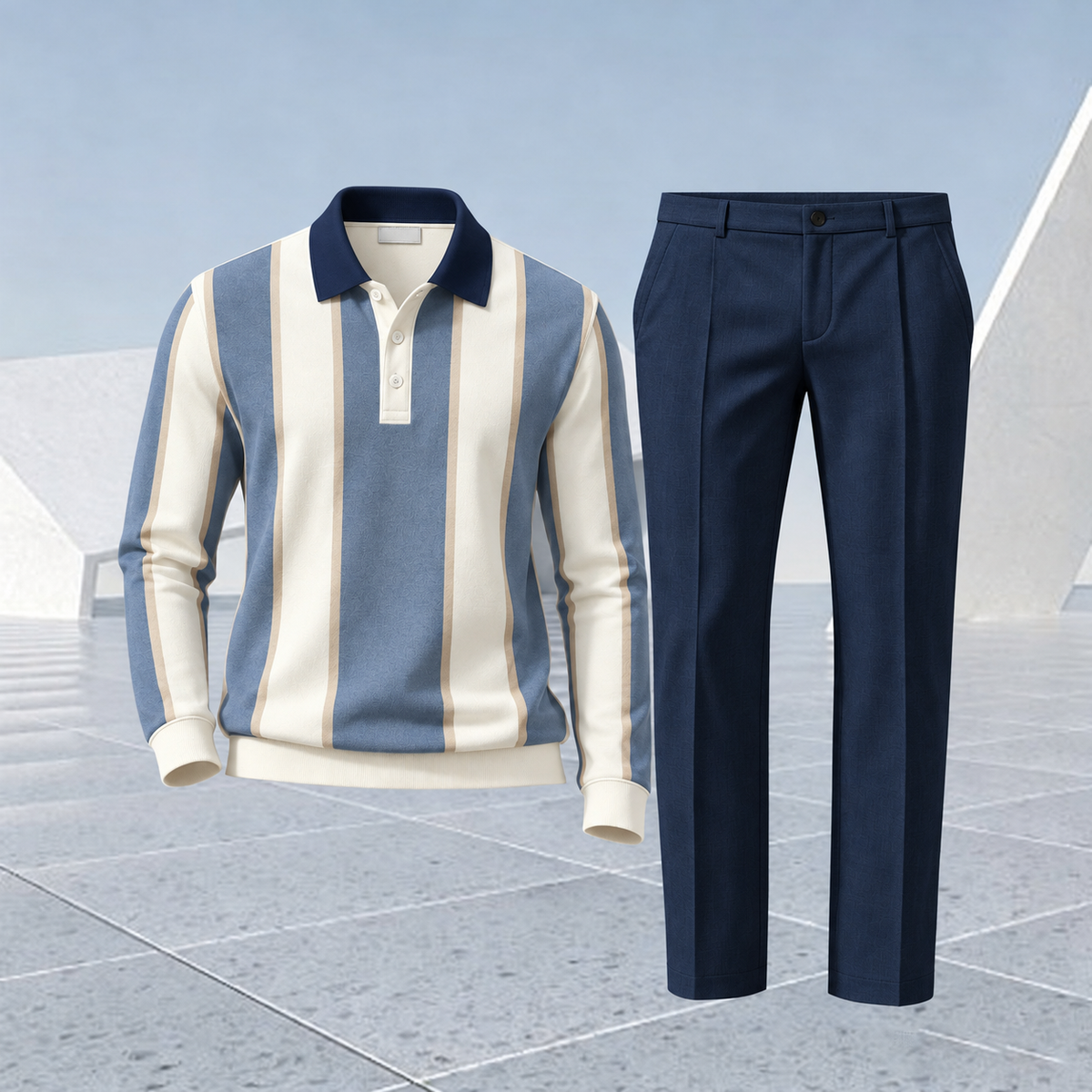 Men's Color-Blocked Polo Shirt and Pants Set