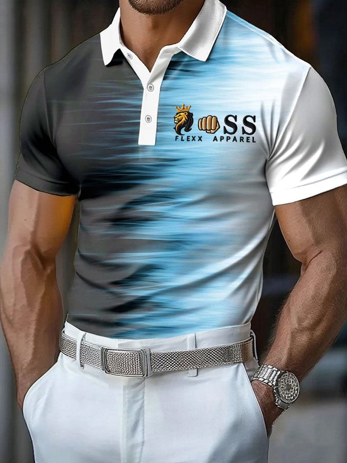 Men's Retro Letter Design Printed Casual Polo Shirt